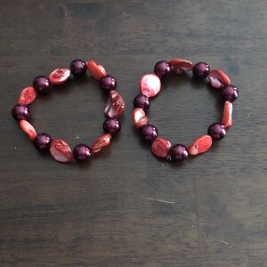 Reds Stone and Bead Bracelet Set